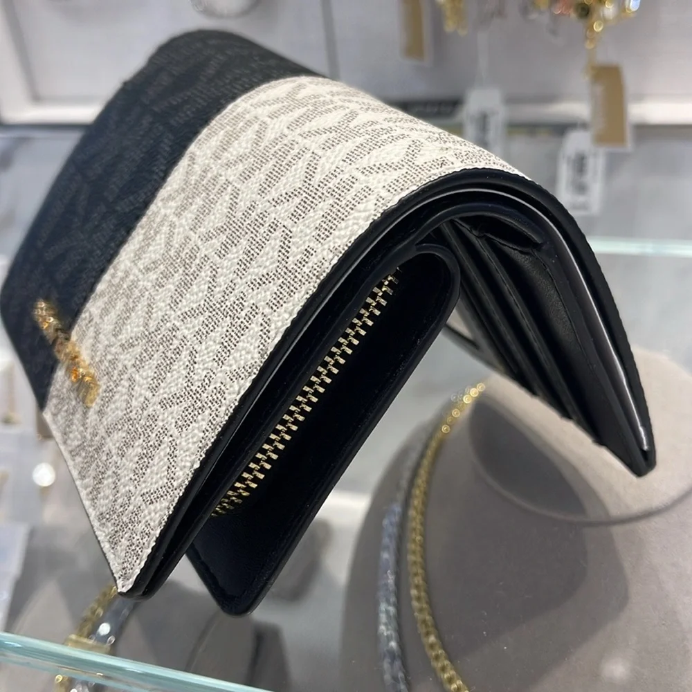 Michael Kors Jet Set Medium Two-Tone Logo Wallet BLACK COMBO NWT
